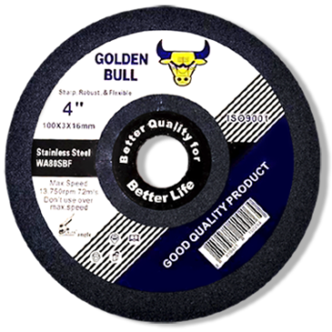 แผ่นเจียรบาง สแตนเลส 4 นิ้ว GOLDEN BULL 100×3.0x16 mm. (สีดำ)